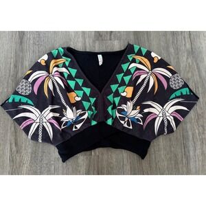 Blue Steel Women's Tropical Palm Print Kimono Crop Top Size M Dolman Sleeve
